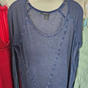 DKNYJeans Distressed Heather Blue Long Sleeve Bodycon Knit Top